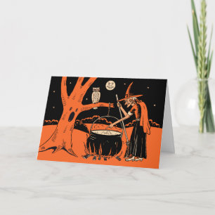 1940s Vintage Halloween Witch with Cauldron Card