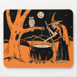 1940s Vintage Halloween Witch With Cauldron Mouse Pad at Zazzle