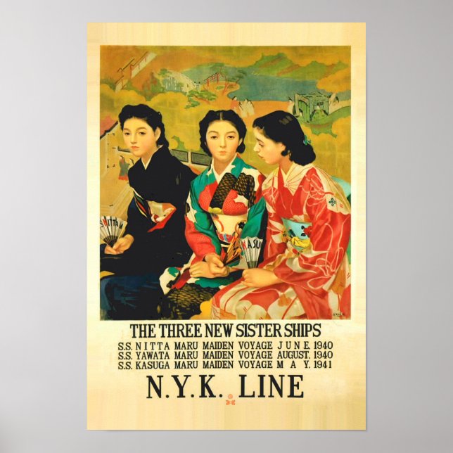 1940s Vintage Japanese Cruise Line Travel Poster (Front)