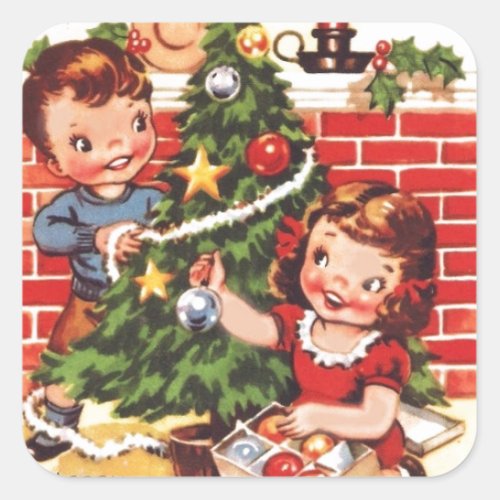 1940s Vintage Merry Christmas Square Sticker