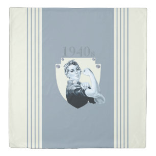 1940s vintage retro war time woman duvet cover
