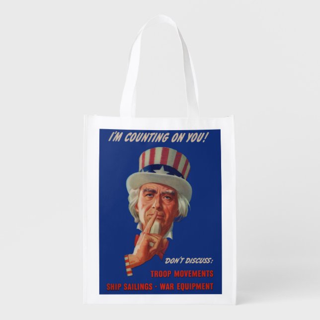 1940s warning from Uncle Sam Reusable Grocery Bag (Front)