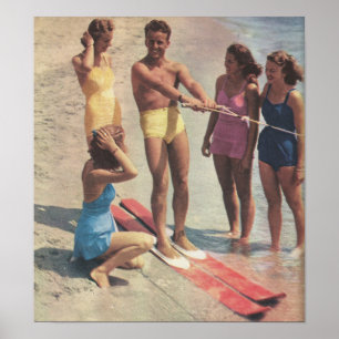 1940s Water Ski Girls in bathing suits Poster