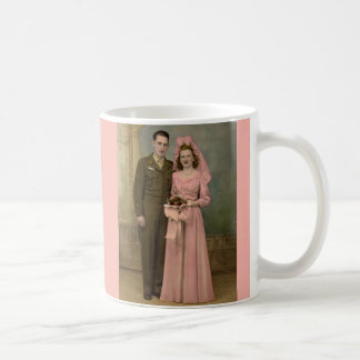 1940s wedding soldier groom and bride in pink gown coffee mug