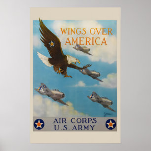 1940s Wings Over America WW2 US Army Air Cor Poster