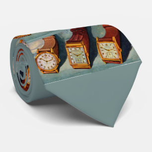 1940s wristwatches novelty print tie