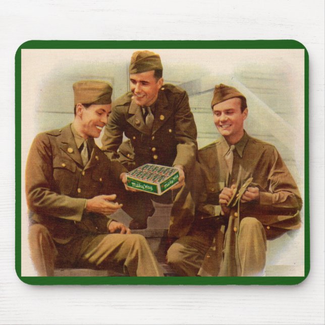1940s WWII ad soldiers with candy from home Mouse Pad (Front)