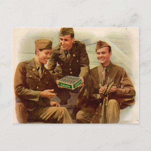 1940s WWII ad soldiers with candy from home Postcard