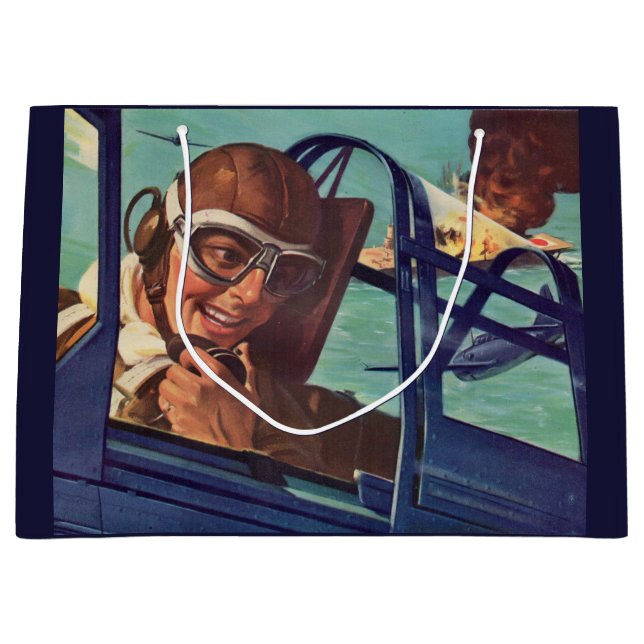 1940s WWII dogfight in the air Large Gift Bag (Front)