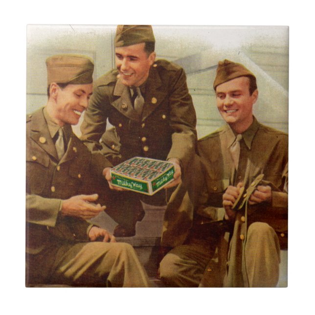 1940s WWII solders with candy from home Ceramic Tile (Front)