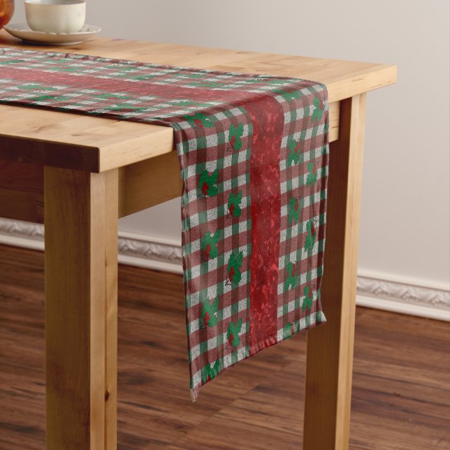 1940s Xmas Gingham 14" x 72" Short Table Runner (In Situ)