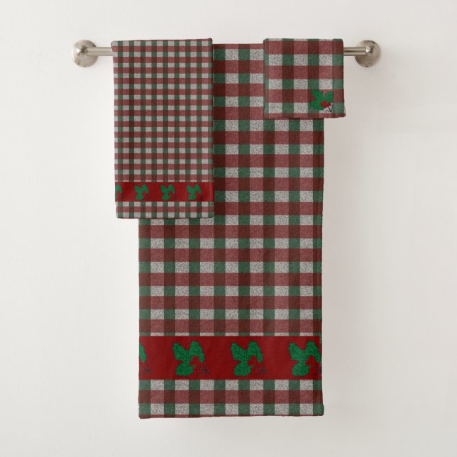 1940s Xmas Gingham Bath Towel Set (Insitu)