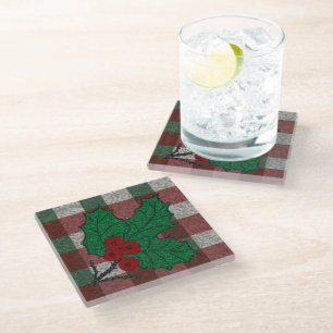 1940s Xmas Gingham Glass Coaster