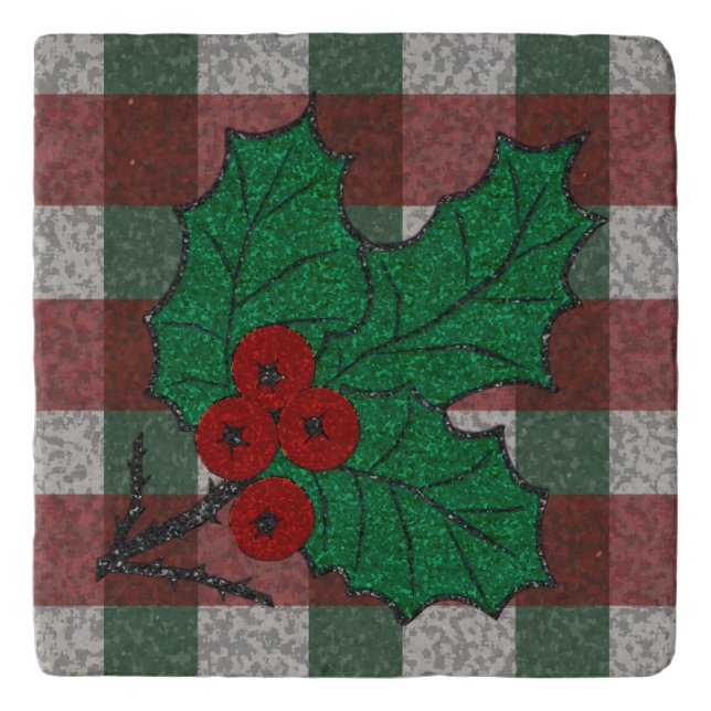 1940s Xmas Gingham Marble Trivet (Front)