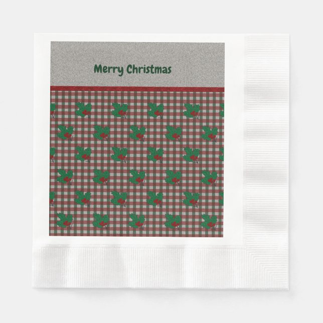 1940s Xmas Gingham Paper Napkins  (Front)