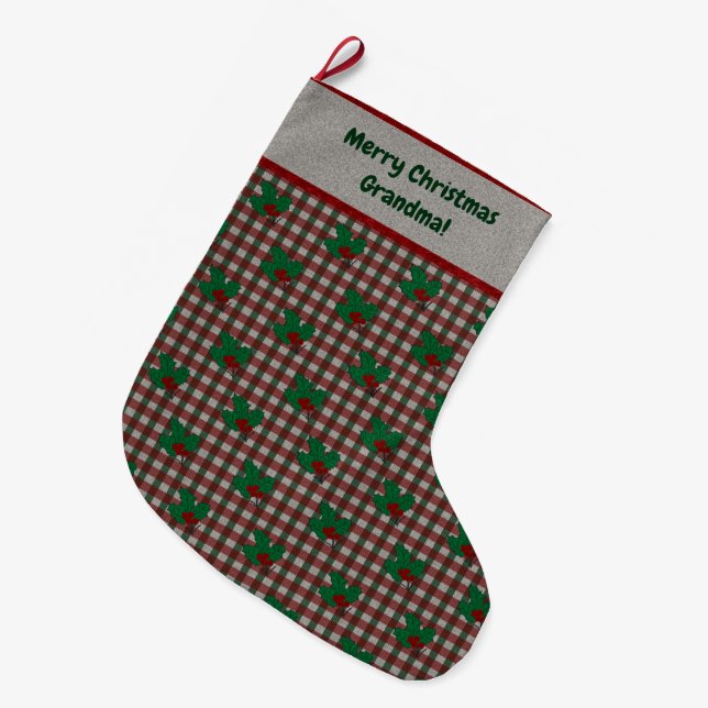 1940s Xmas Gingham - Personalized Large Christmas Stocking (Front (Hanging))