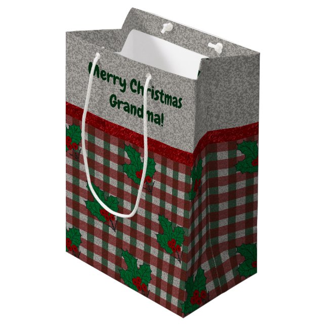 1940s Xmas Gingham - Personalized Medium Gift Bag (Front Angled)