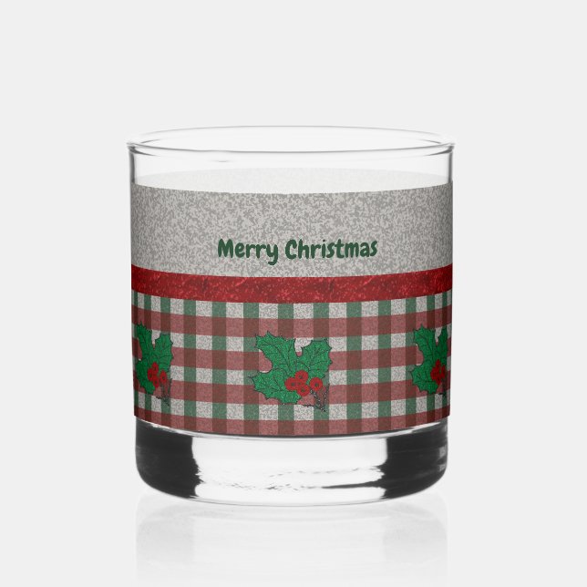 1940s Xmas Gingham - Personalized Whiskey Glass (Front)