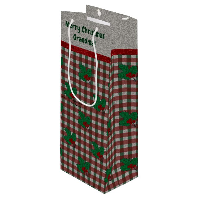 1940s Xmas Gingham - Personalized Wine Gift Bag (Front Angled)