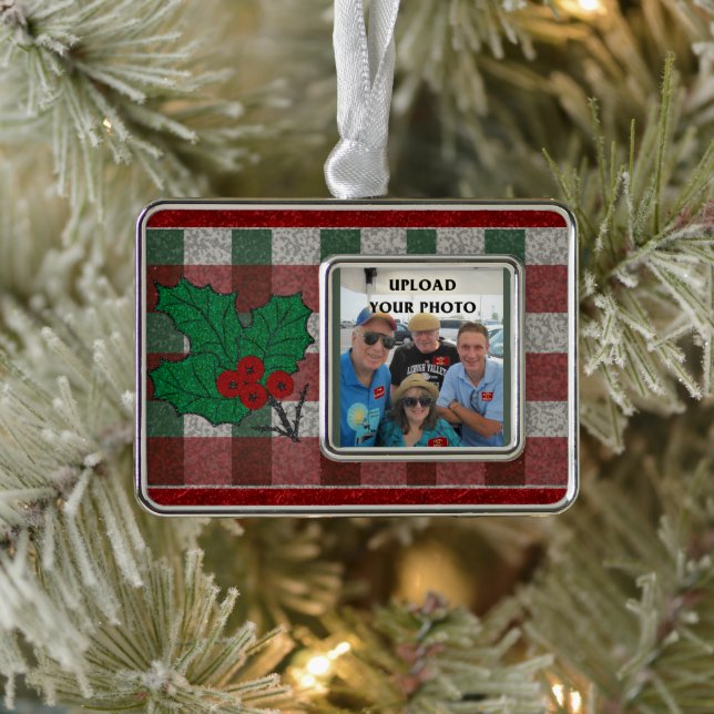 1940s Xmas Gingham - Your Photo - Personalized Christmas Ornament (Tree)