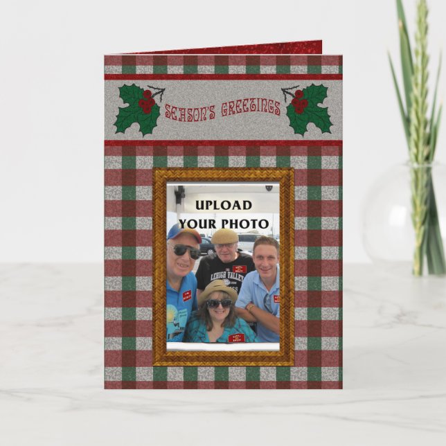 1940s Xmas Gingham - Your Photo - Personalized Holiday Card (Front)