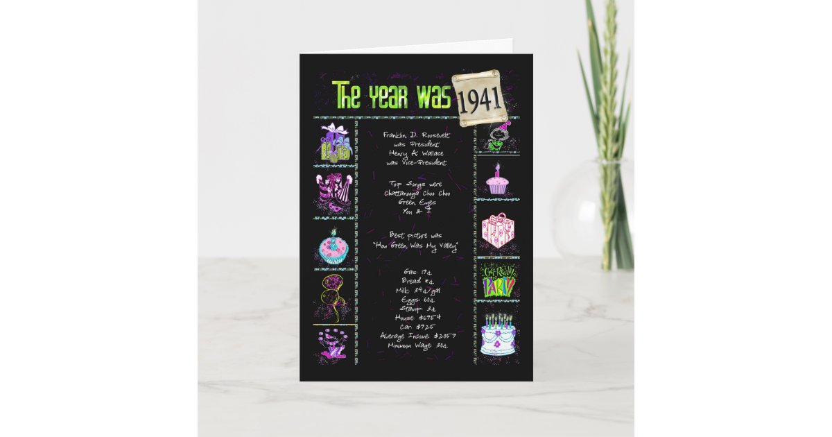 1941 Birthday Fun Facts Card Zazzle com 1941 Birthday Fun Facts Card Zazzle com