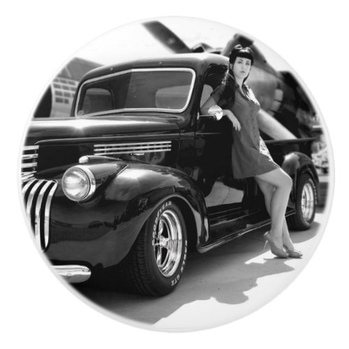 1941 Chevy Hot Rod Pickup Truck Pin Up Girl Ceramic Knob
