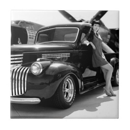 1941 Chevy Hot Rod Pickup Truck Pin Up Girl Ceramic Tile