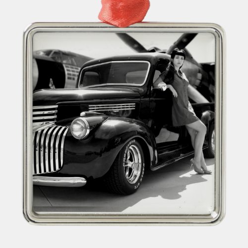 1941 Chevy Hot Rod Pickup Truck Pin Up Girl Metal Ornament