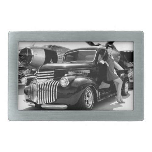 1941 Chevy Hot Rod Pickup Truck Pin Up Girl Rectangular Belt Buckle