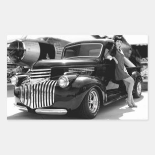 1941 Chevy Hot Rod Pickup Truck Pin Up Girl Rectangular Sticker
