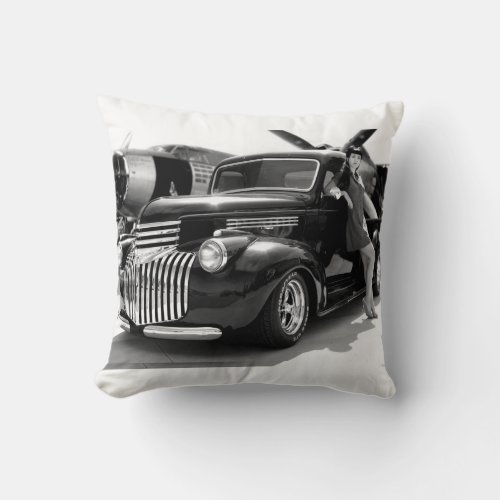 1941 Chevy Hot Rod Pickup Truck Pin Up Girl Throw Pillow