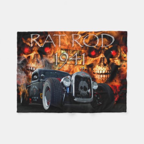 1941 Rat Rod Pickup with skulls on fire Fleece Blanket