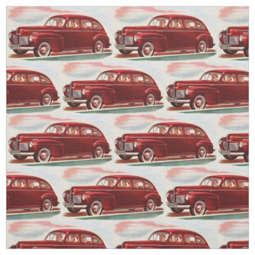 1941 red Mercury 8 print Fabric