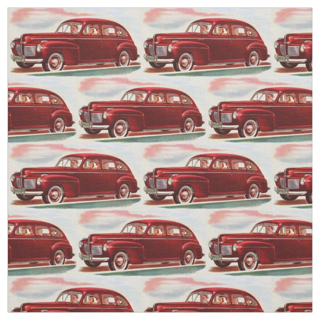 1941 red Mercury 8 print Fabric (Swatch)