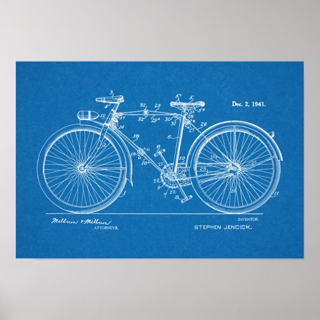1941 Vintage Bicycle Patent Blueprint Art Print (Front)