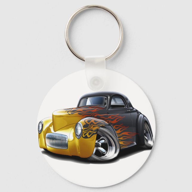 1941 Willys Black-Flames Car Keychain (Front)