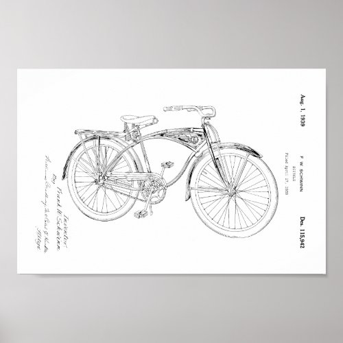 1942 Vintage Schwinn Bicycle Patent Art Print
