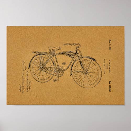 1942 Vintage Schwinn Bicycle Patent Art Print