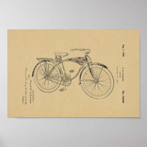 1942 Vintage Schwinn Bicycle Patent Art Print