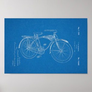 1942 Vintage Schwinn Bicycle Patent Blueprint Art Poster