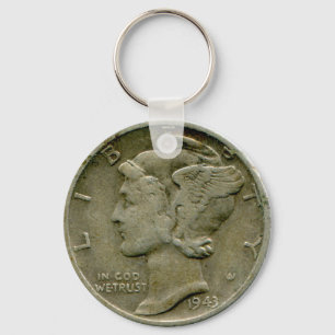 1943 US Mercury dime obverse keychain