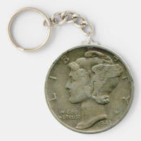 1943 US Mercury dime obverse keychain