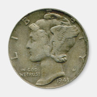 1943 US Mercury dime obverse magnet