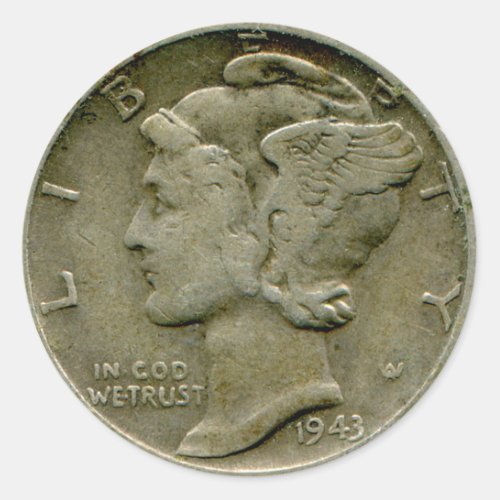 1943 US Mercury dime obverse sticker