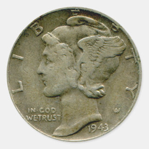 1943 US Mercury dime obverse sticker
