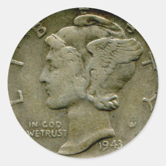 1943 US Mercury dime obverse sticker
