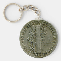 1943 US Mercury dime reverse keychain