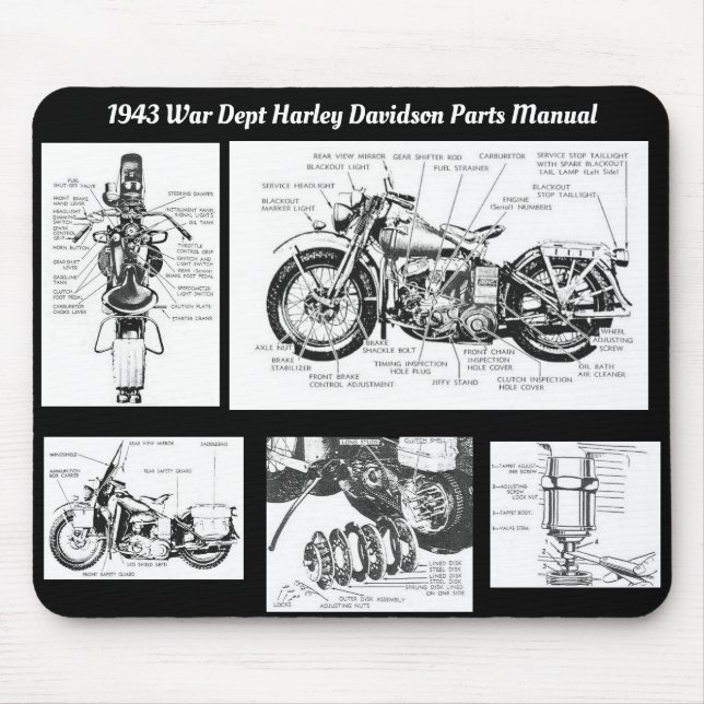 "1943 War Dept Harley Davidson Parts Manual" Mouse Pad (Front)
