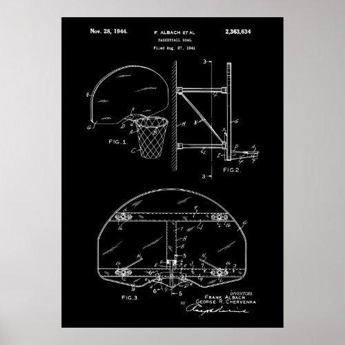 1944 Basketball Goal Patent Poster